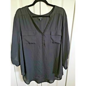 Torrid Harper 3 Black Georgette Pullover 3/4 Roll Tab Sleeve 3X‎ Black 24/26